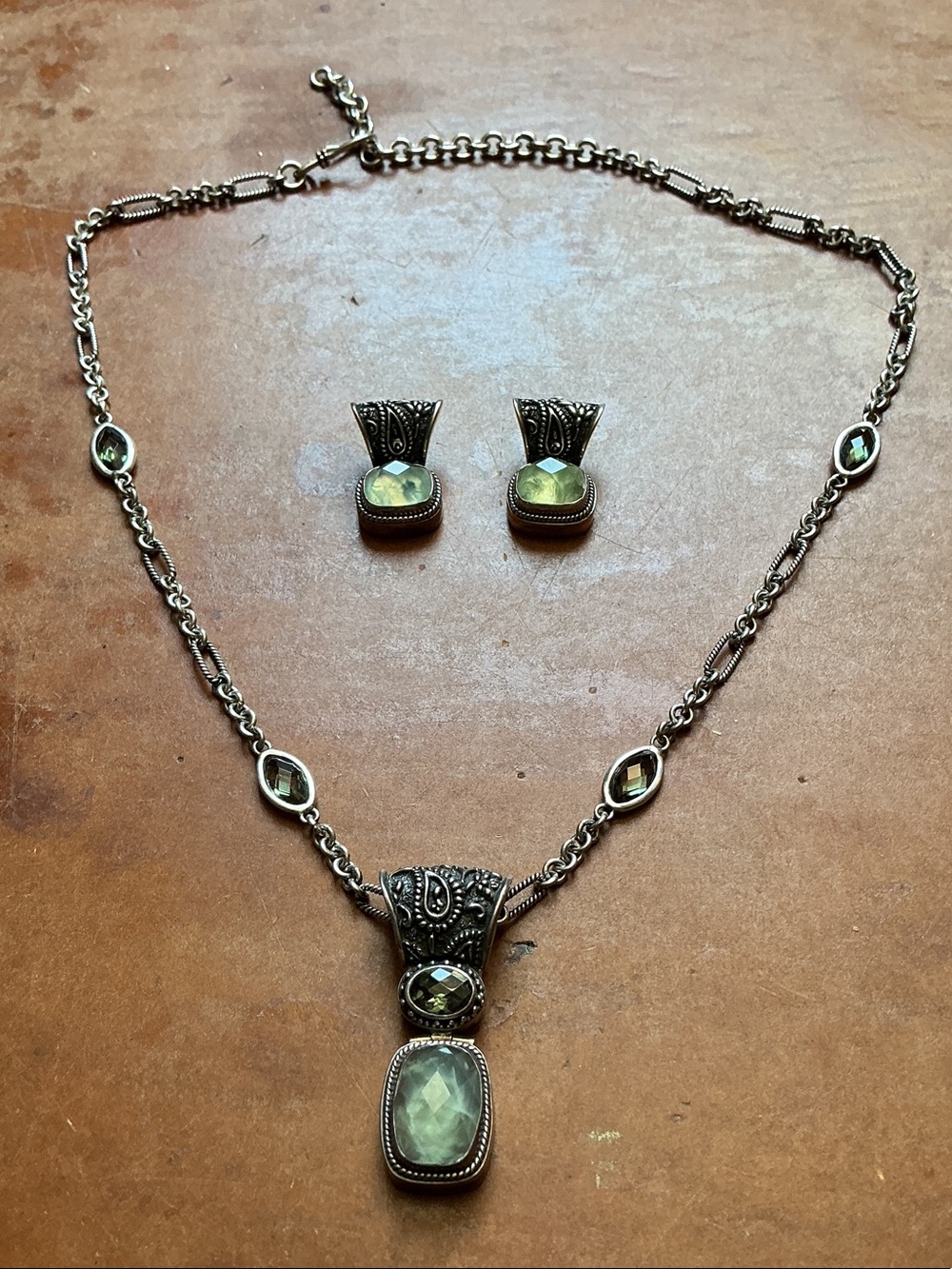 Lori Bonn Sterling Silver and Peridot Necklace and Earring Set